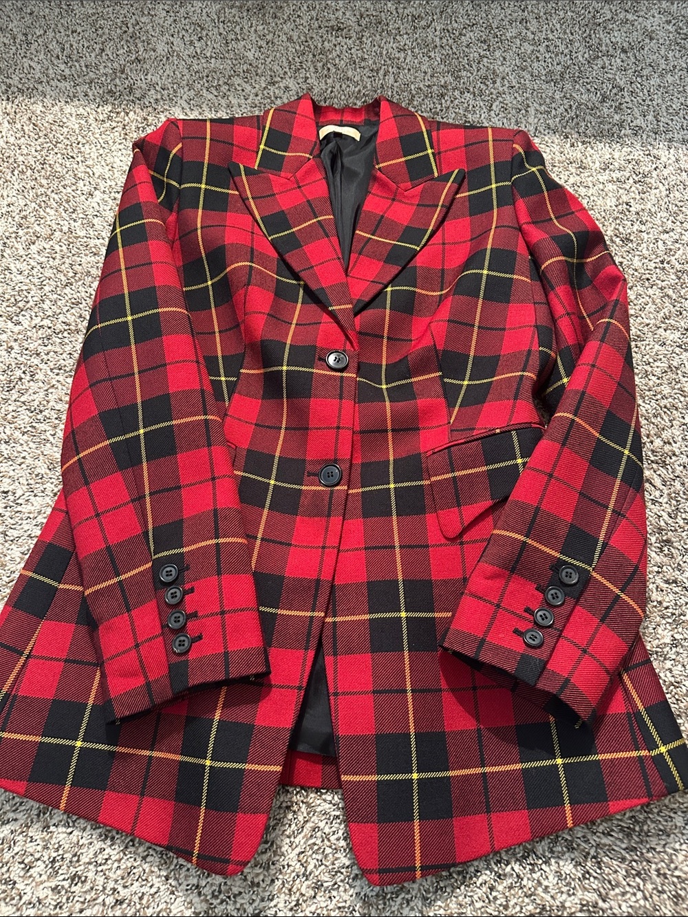 Michael Kors Collection Red Tartan Plaid Wool Blazer Size 6